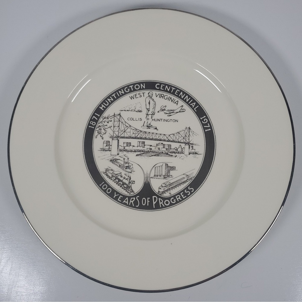 West Virginia 100 Years Of Progress 1871-1971 Commemorative Plate Silver Trim